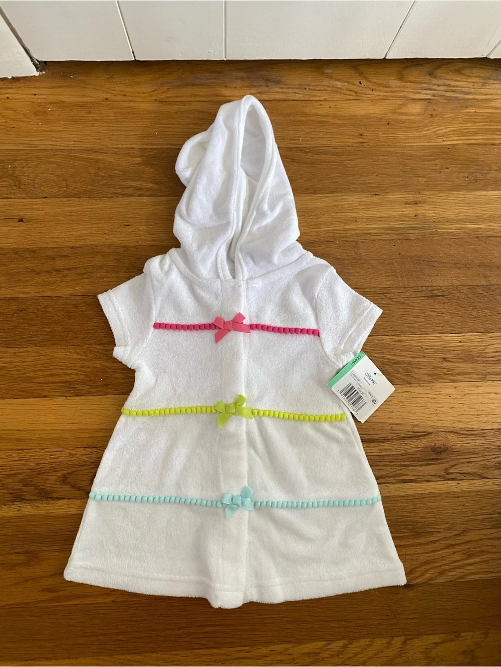 Little Me Baby Girl Terry Swim Cover Up | White Pom Pom Bow | NWT | 18M